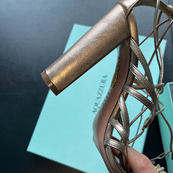 NWT Aquazzura Willow Sandals 105 In Light Copper Cage Style Lace Up High Heels - Picture 6 of 13